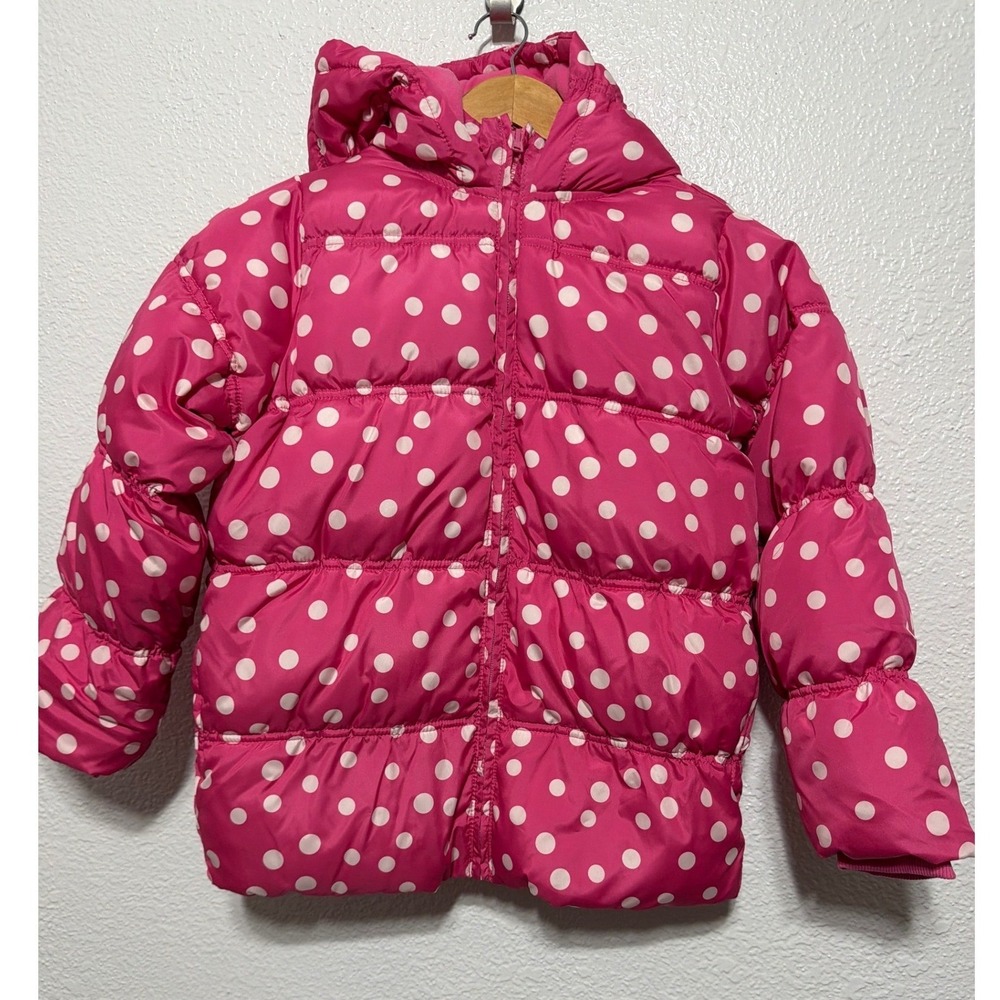 Gymboree Girls Pink Polka Dot Puffer Jacket Hooded Fleece Lined Size M 7-8 NWT